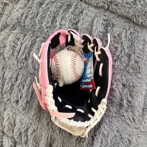 Cute Baseball Glove Set for Kids - Pink and White